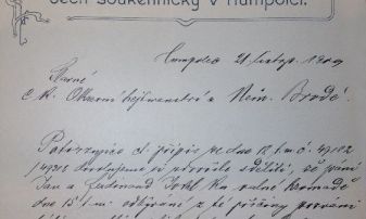 1909 dopis živnostenského společenstva